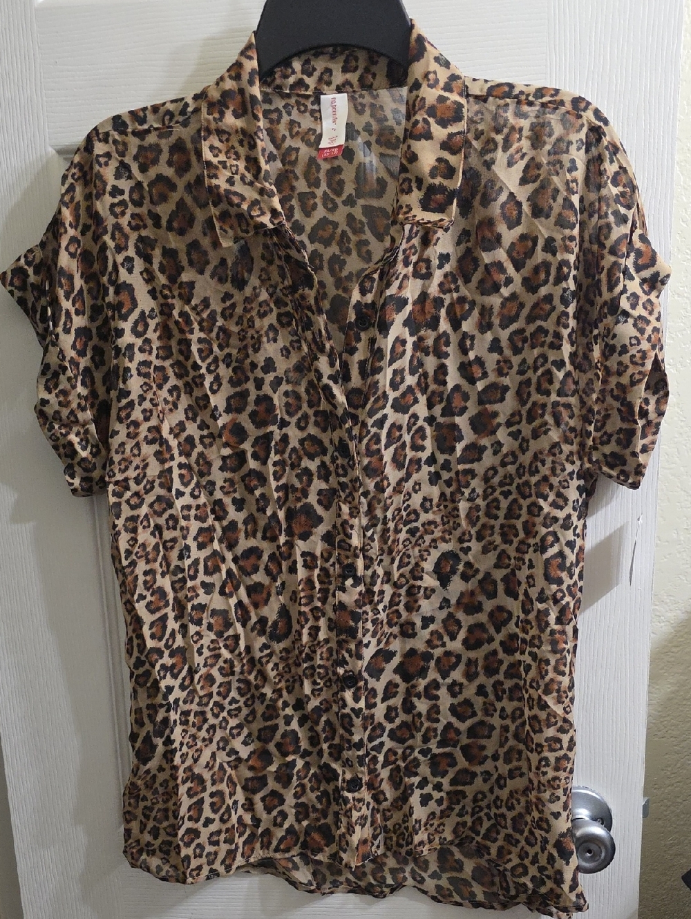 No Boundaries Leopard Print Short Sleeve Blouse - Brown Tan Black